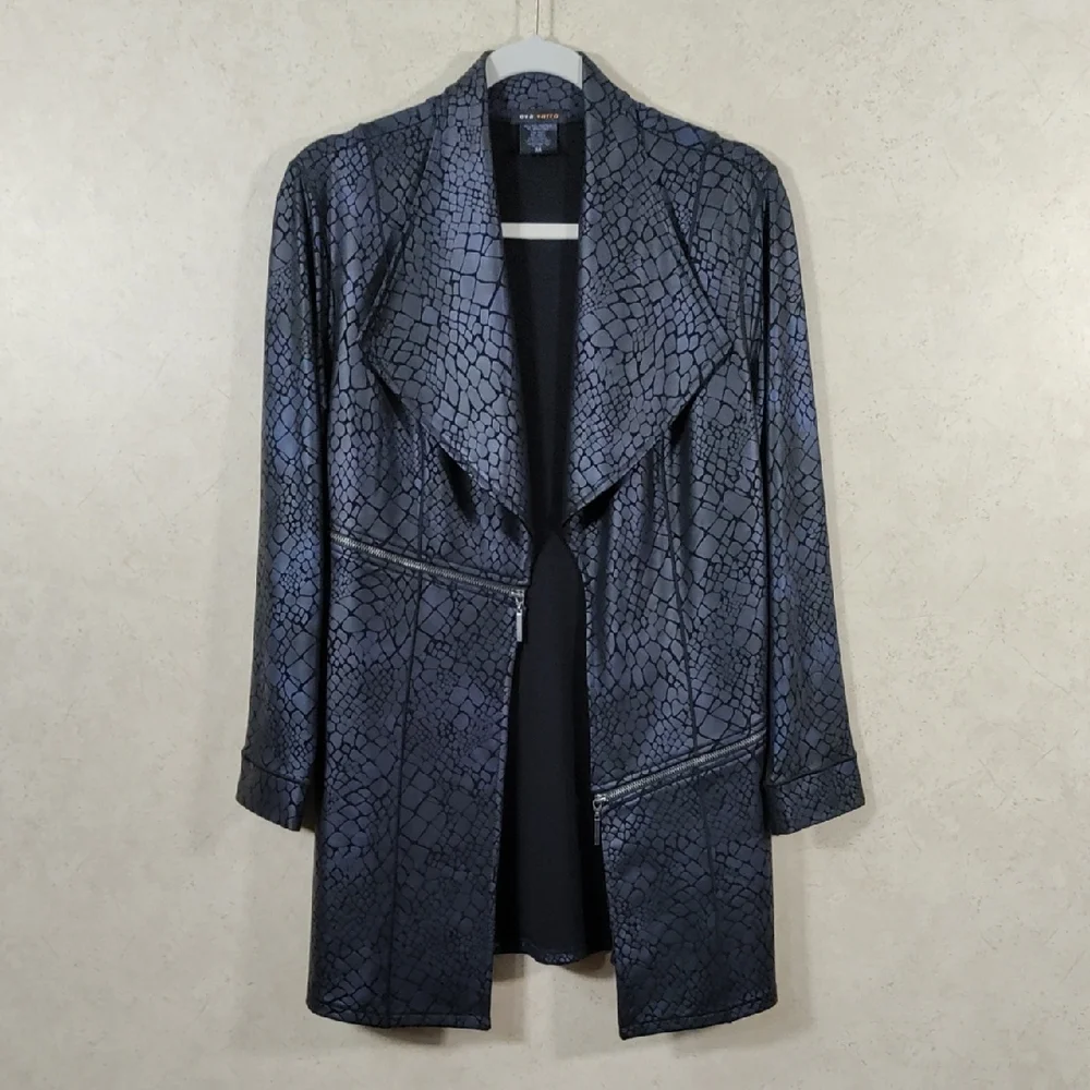 H130 Eva Varro black on black  knit blazer jacket M